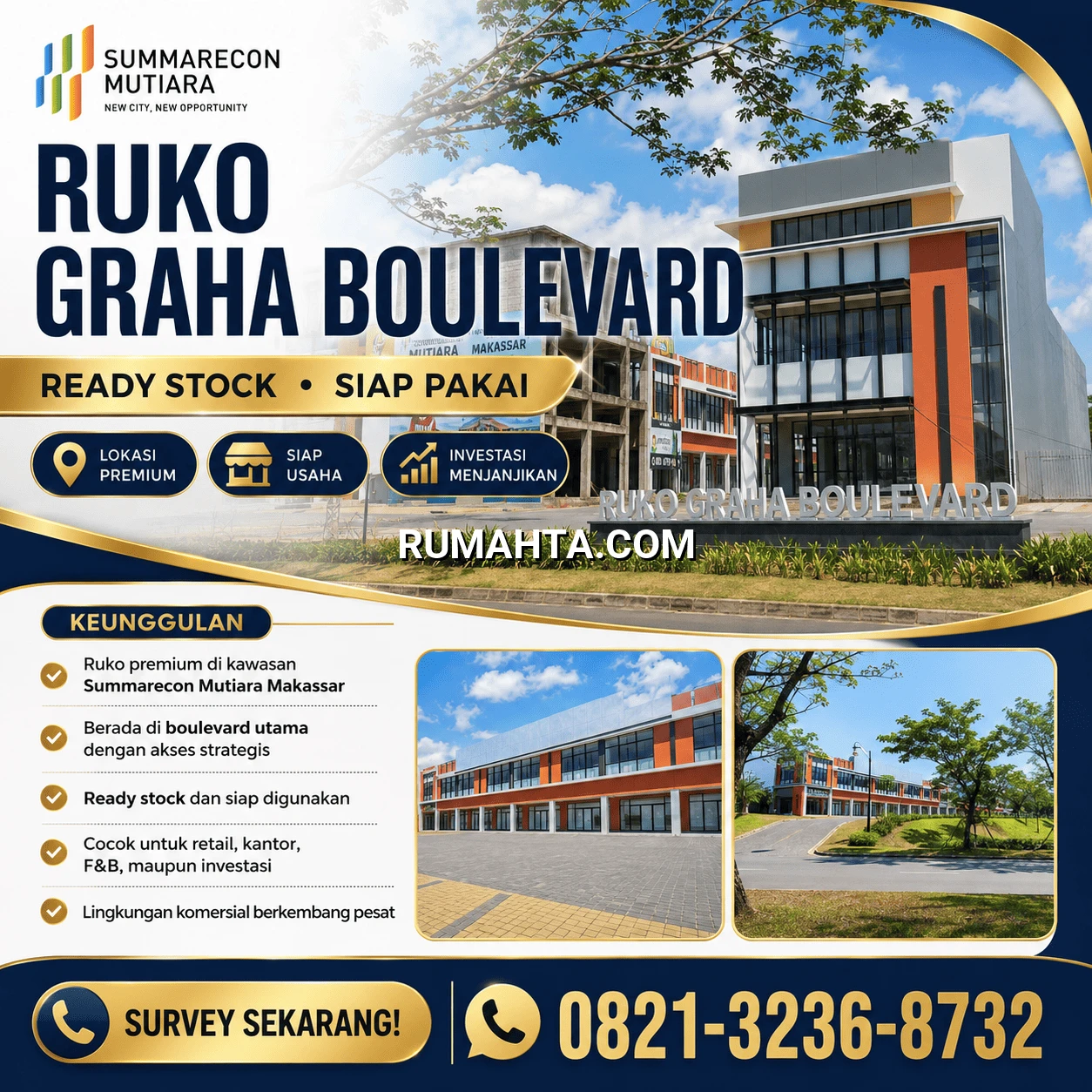 Ruko Siap Pakai Unit Ready Lokasi Strategis depan Mall Summarecon Makassar dan Perkiran Luas