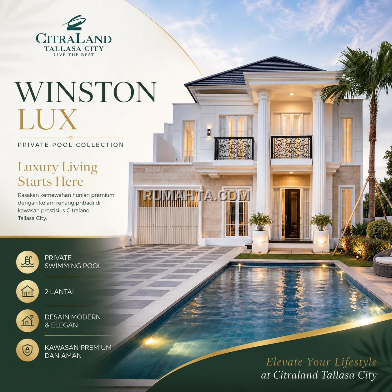 Rumah Siap Huni Citraland Tallasa CIty Type Winston Lux Lengkap Kolam Renang dalam