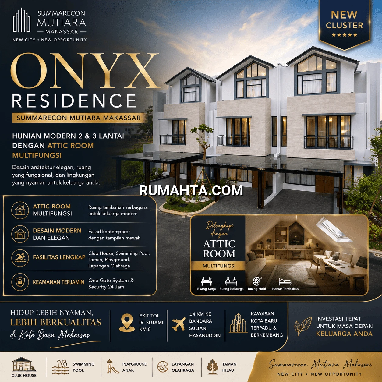 DIJUAL RUMAH MAKASSAR DI LENGKAPI DENGAN ATTIC ONYX RESIDENCE – SUMMARECON MUTIARA MAKASSAR