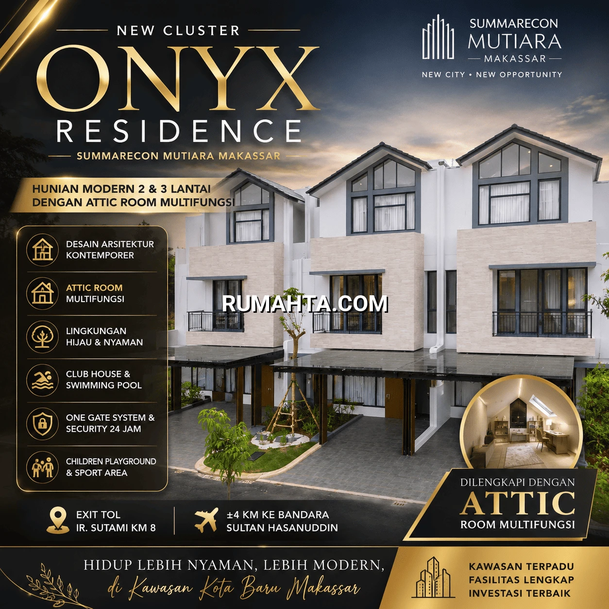Rumah dijual Makassar di Lengkapi Attic Room hanya di Onyx Residence Summarecon Makassar Posisi HOOK