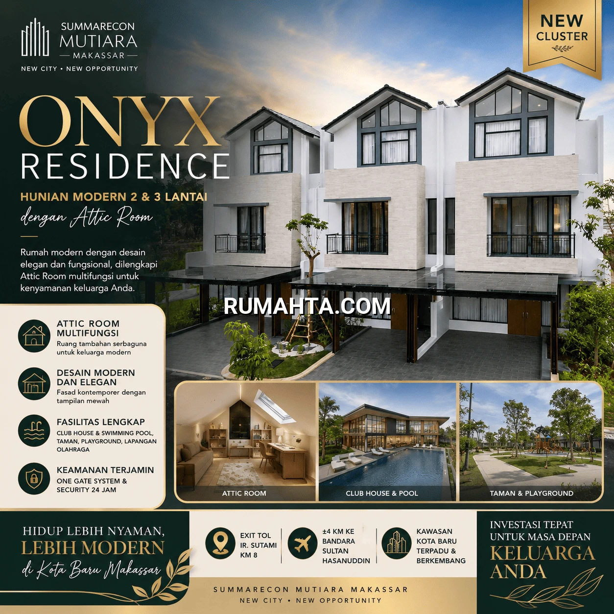 Dijual Rumah Makassar Posisi Hook Lenkap Ruangan Attic Lebar 8 Type Onyx Residence Summarecon