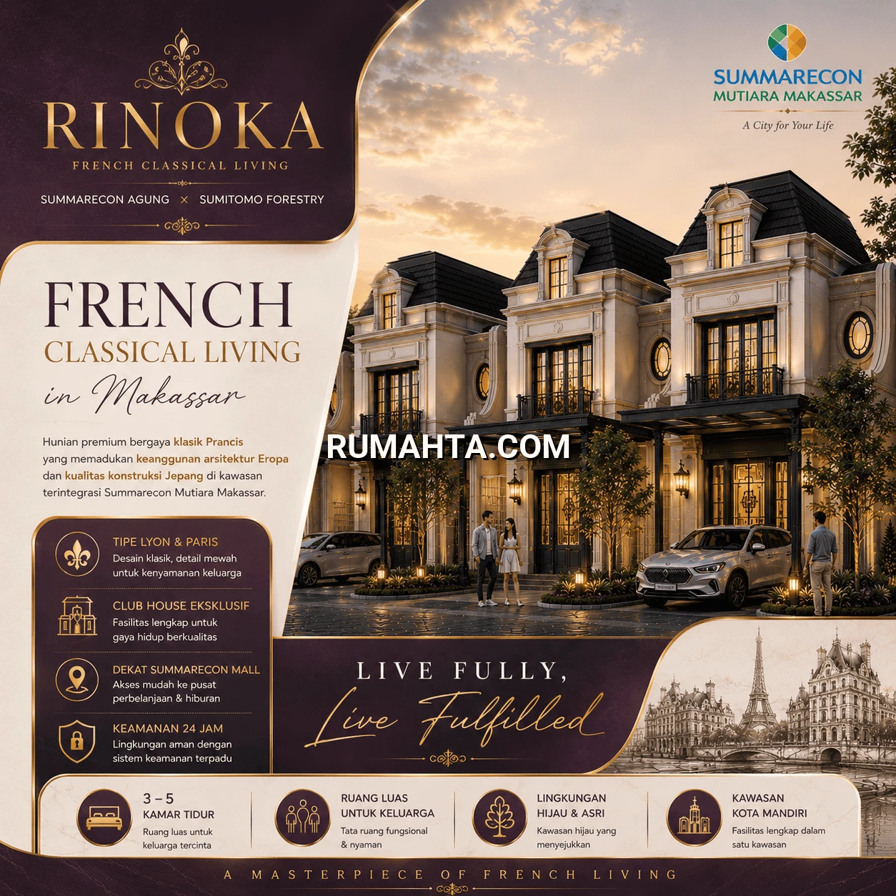 Dijual Rumah Mewah Makassar desain Klasik Paris Lokasi Cantik depan Mall Summarecon dan Sekolah Al-Azhar Lebar 7 hanya 1,9 M-an saja
