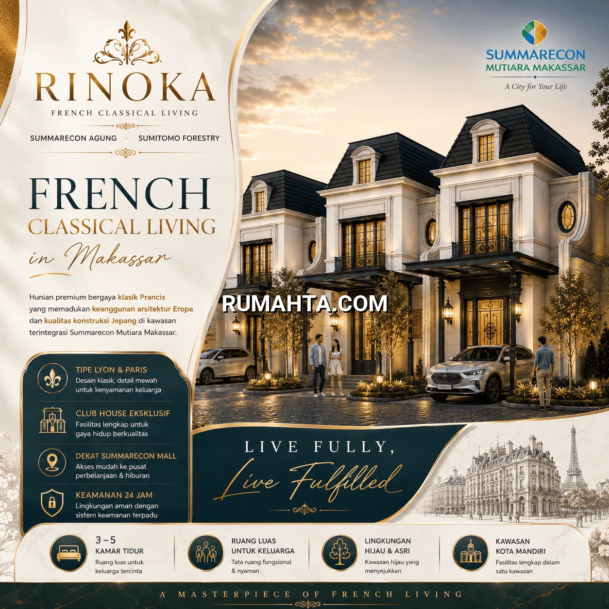 Dijual Rumah Makassar Lokasi Hook Lebar 9 Fasilitas Lengkap depan Mall Summarecon dan Sekolah Al-Azhar type Rinoka Summarecon Makassar