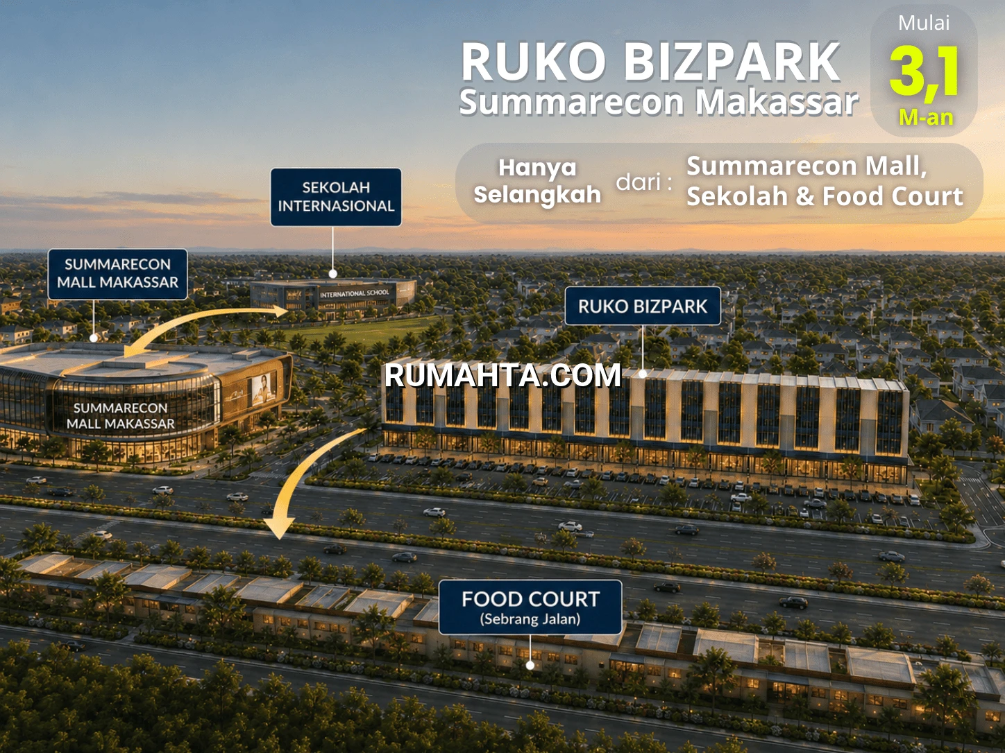 Jual Ruko Bizpark Summarecon Makassar | Dekat Mall, Sekolah & Food Court