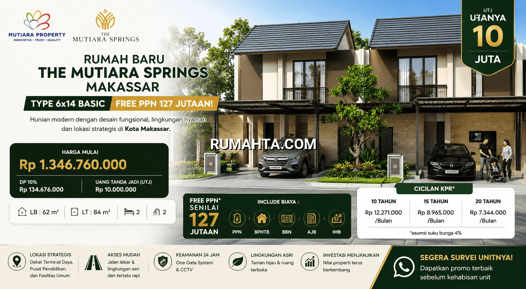 Rumah Baru The Mutiara Springs Makassar Type 6x14 Basic Free PPN 127 Jutaan