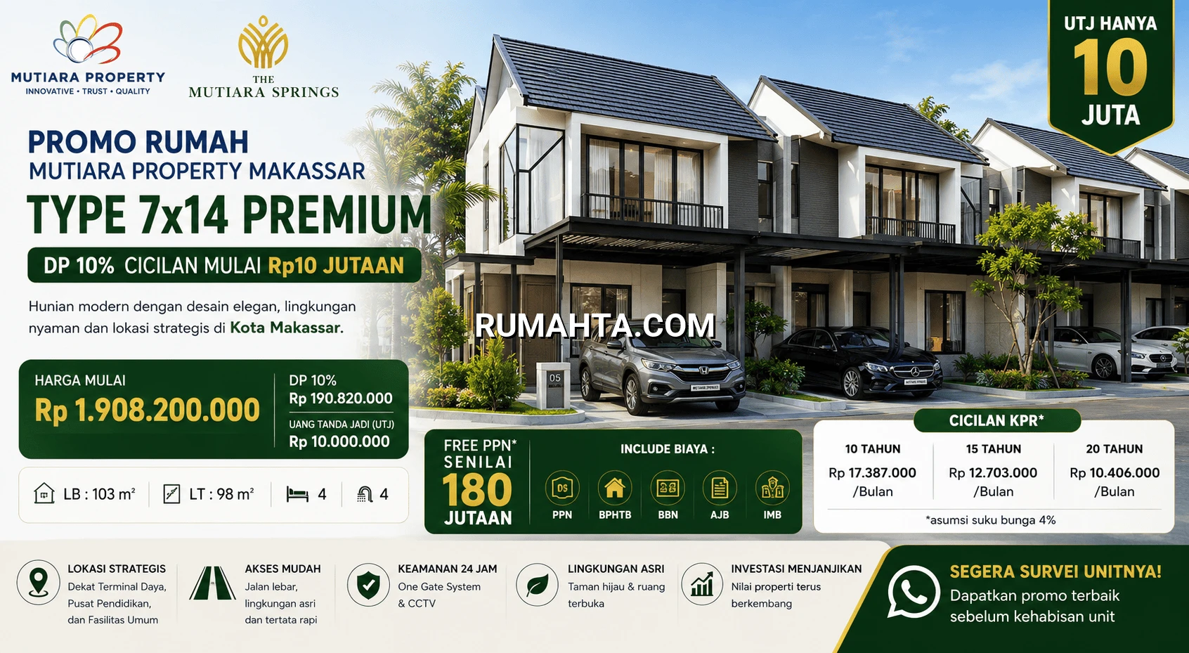 Promo Rumah Mutiara Property Makassar Type 7x14 Premium DP 10% Cicilan Mulai Rp10 Jutaan