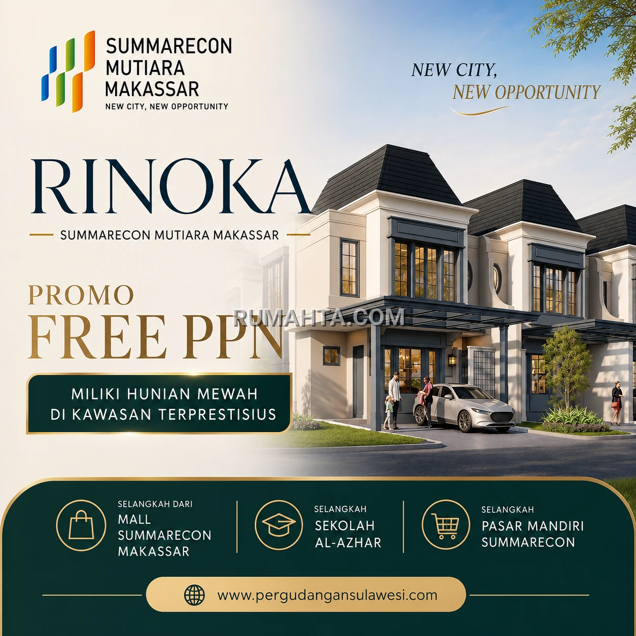 Dijual Rumah Cantik Type RInoka 2 Lantai depan Al-Azhar dan Mall Summarecon Makassar
