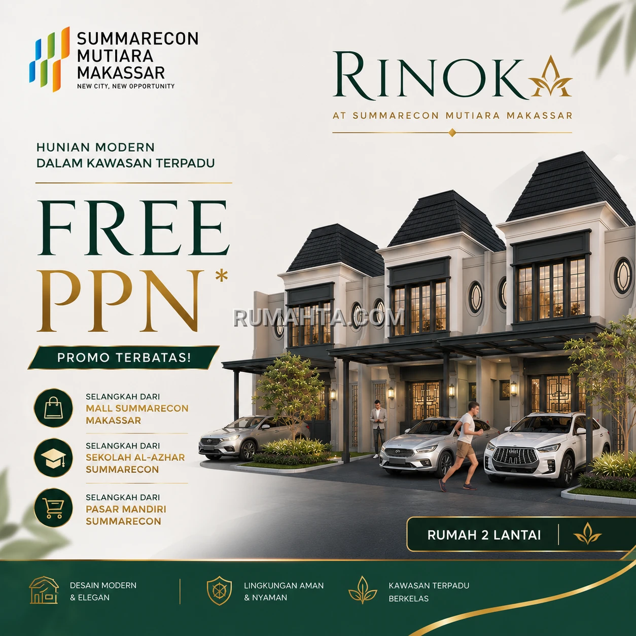 Rumah DIjual Tipe Rinoka Lokasi Strategis depan Mall Summarecon dan Sekolah Al-Azhar