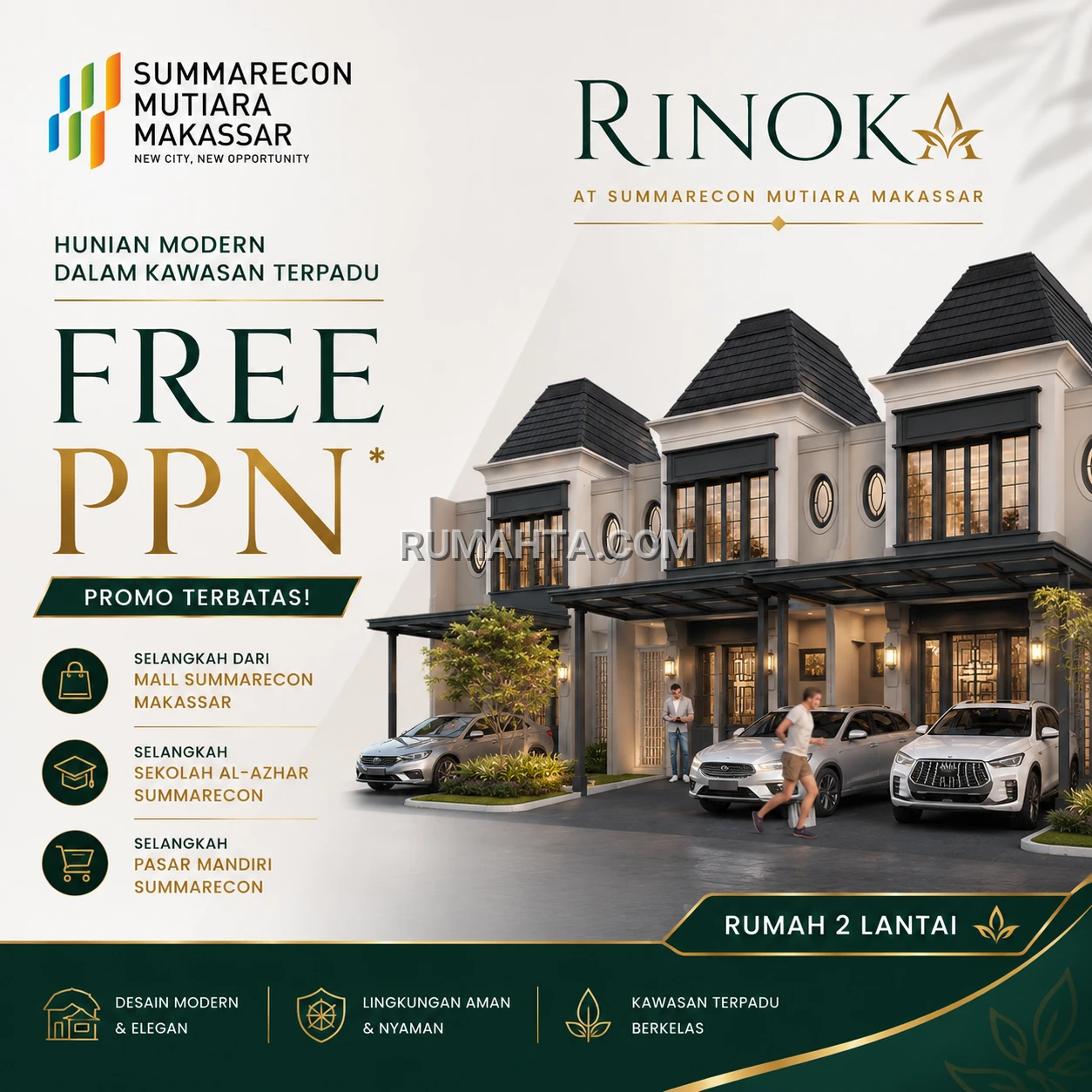 Rumah Premium Makassar Posisi HOOK Lebar 8 type Rinoka Summarecon Mutiara Makassar Lokasi Strategis depan Mall dan Sekolah Al-Azhar