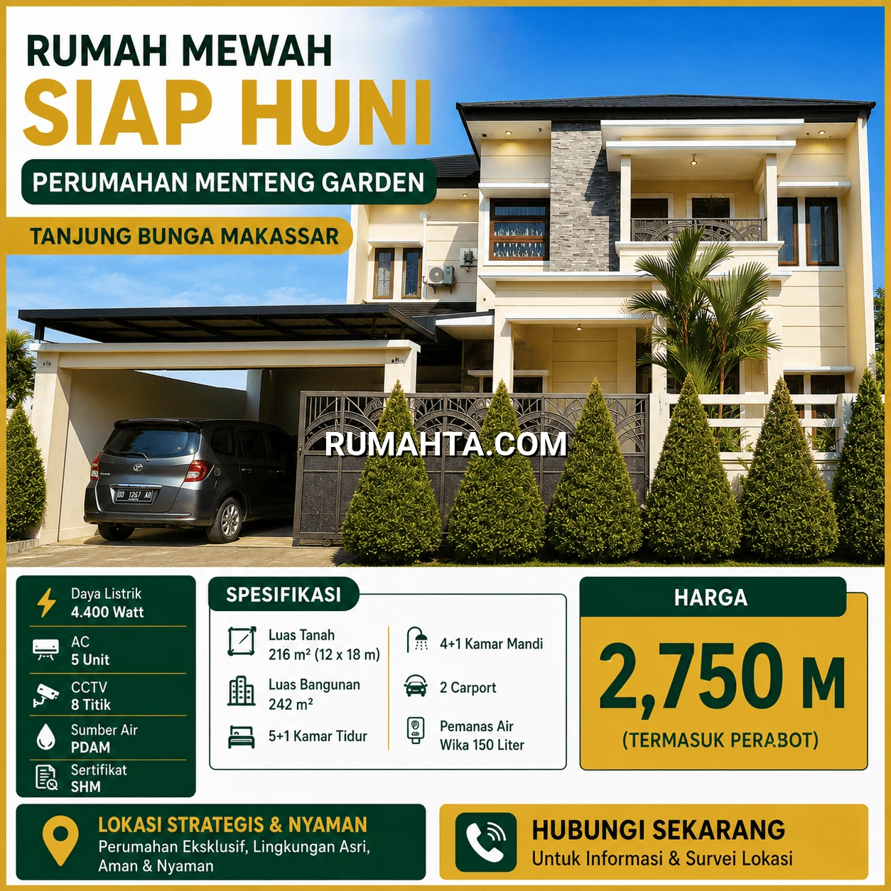 Rumah mewah lengkap perabot di tanjung bunga makassar