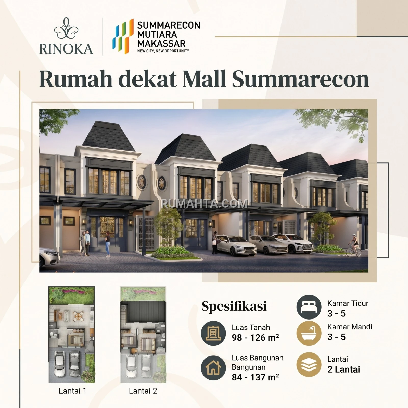 Rumah Makassar Posisi Hook Depan Mall Summarecon Makassar Rinoka